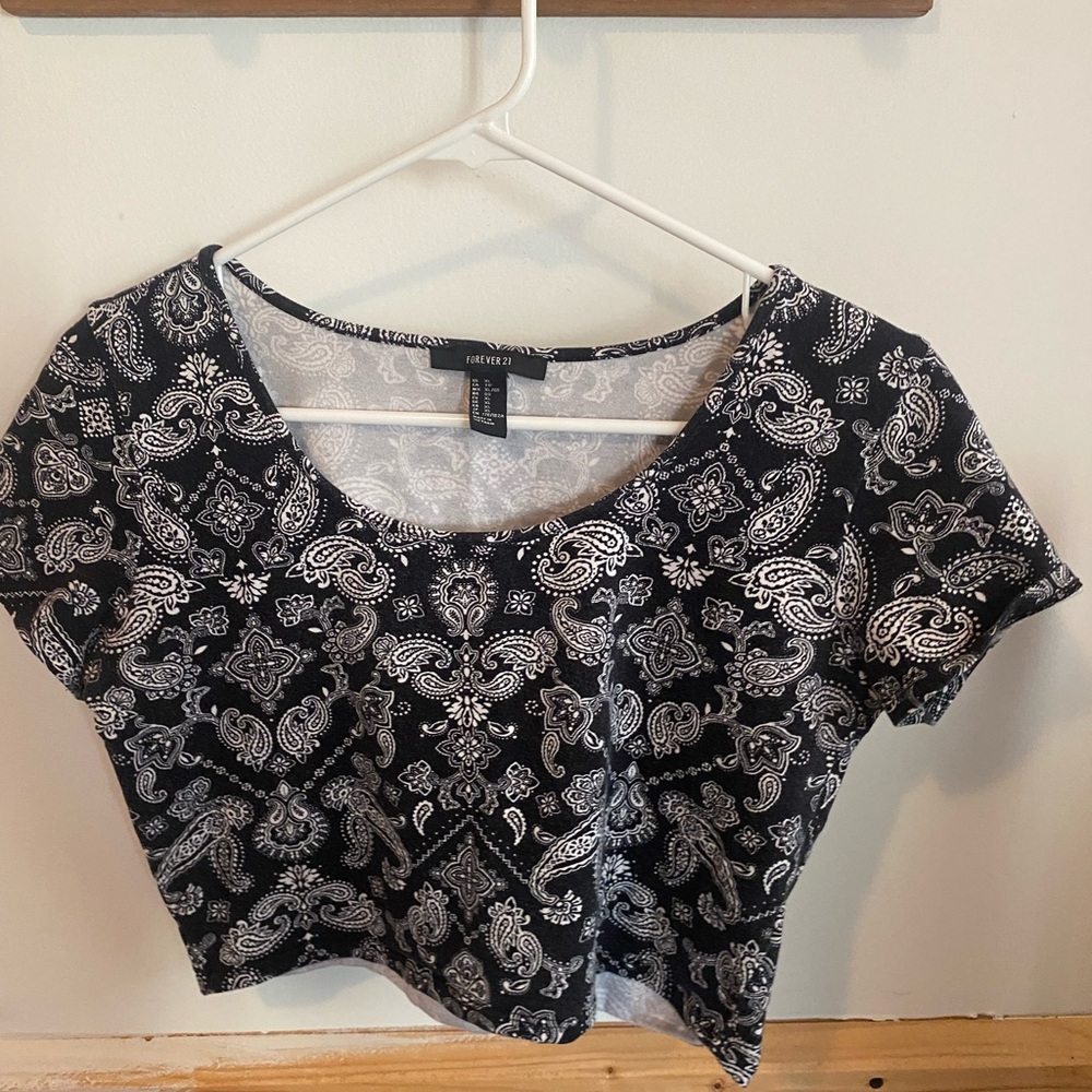 Black and White Paisley Crop Top